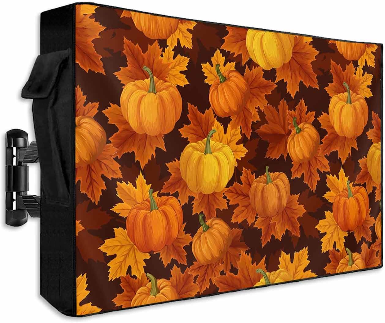 Thanksgiving Pumpkin Fall Orange Maple Leaf Outdoor TV Cover