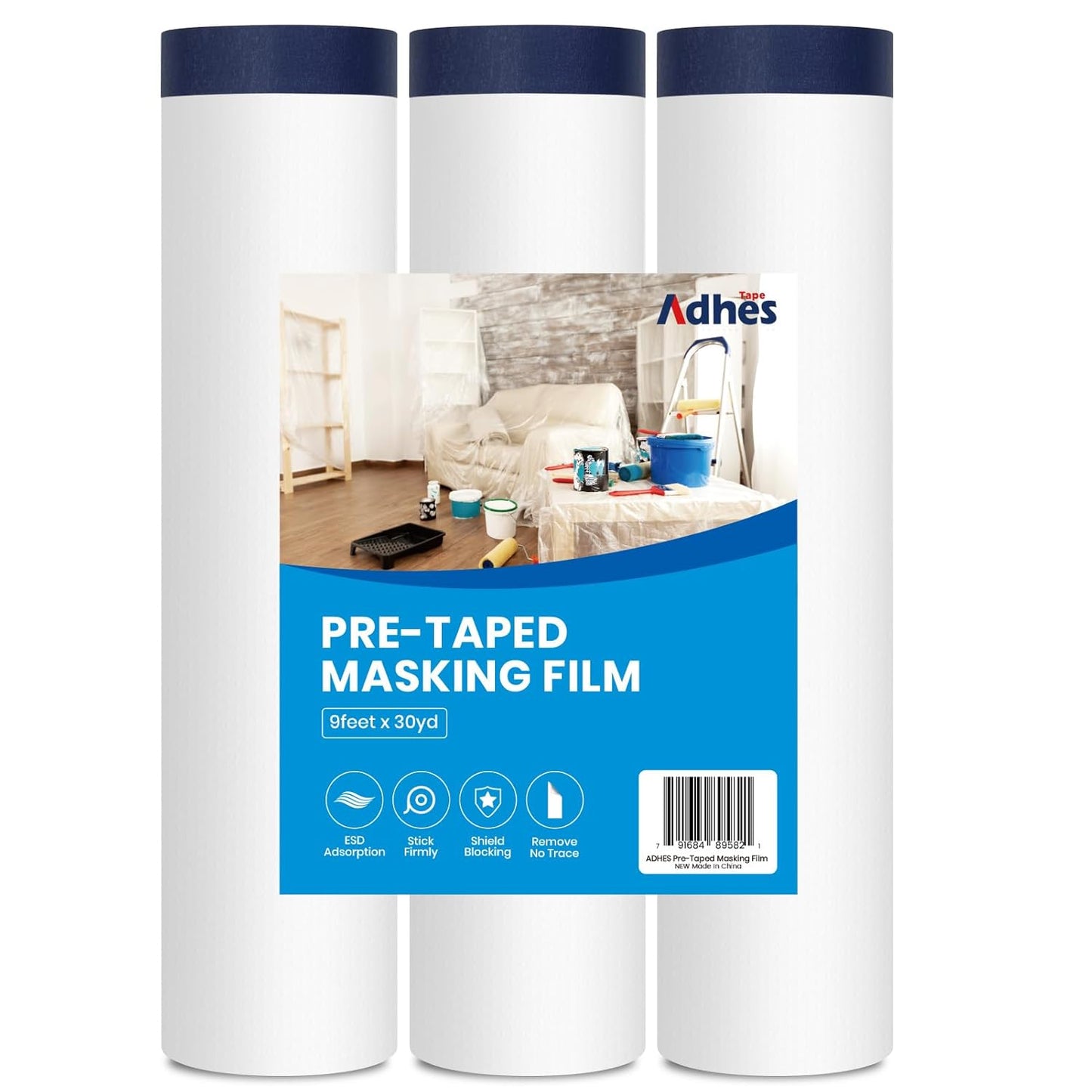 ADHES Painters Plastic with Tape for Easy and Clean Painting