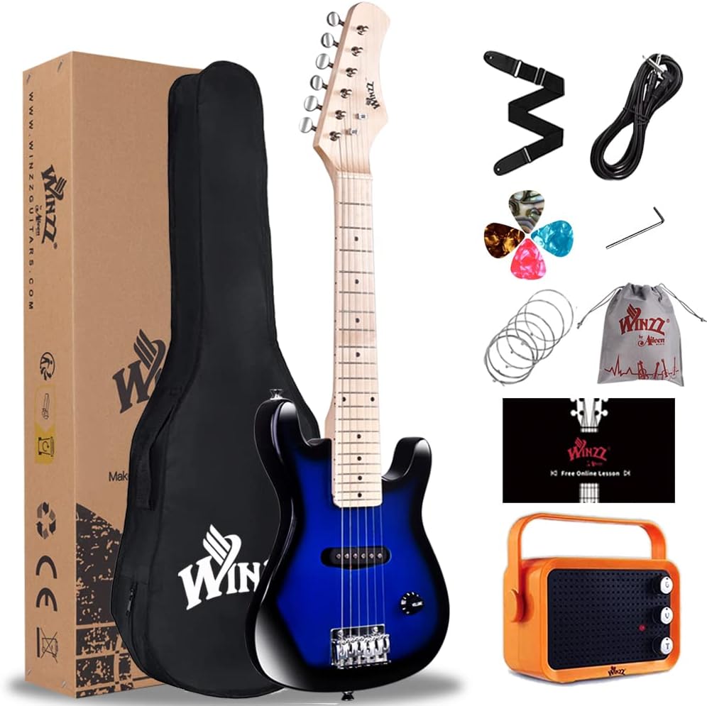 WINZZ EGM100 30 Kids Electric Guitar Kit, Blueburst