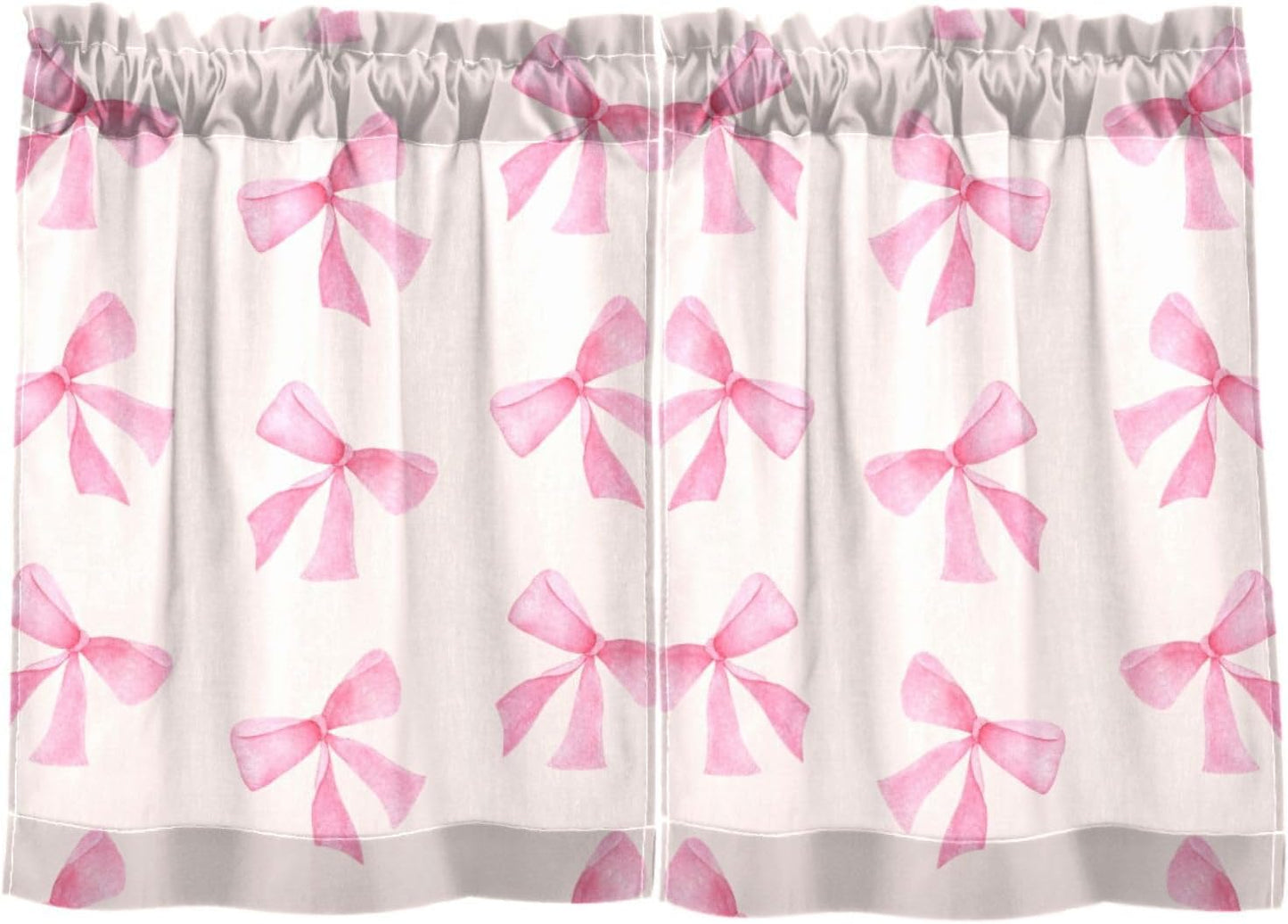 Pink Bow Tier Curtain - Fluffy & Sheer 24 Length