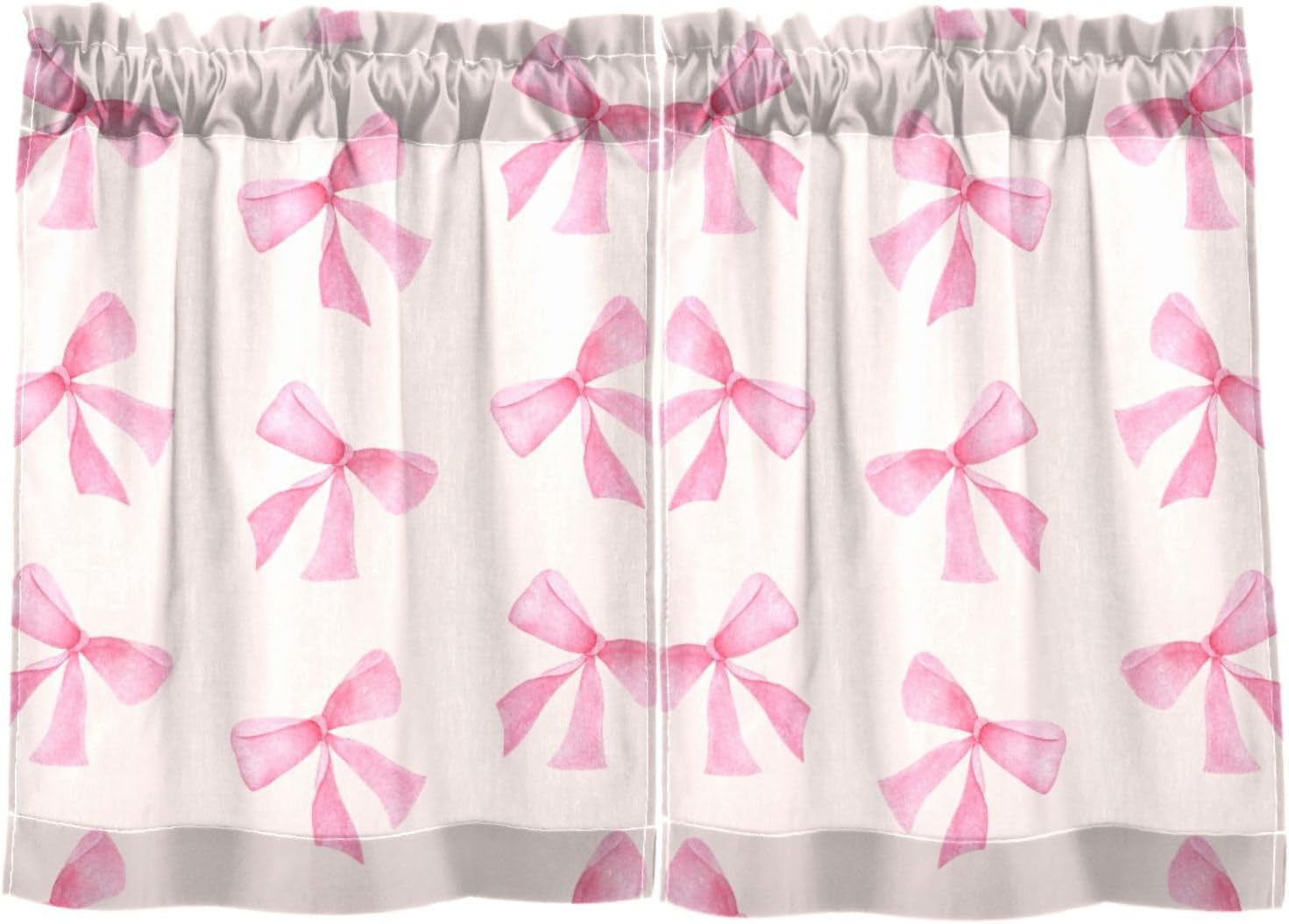 Pink Bow Tier Curtain - Fluffy & Sheer 24 Length