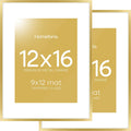 12x16 Picture Frame Gold with Mat - Gallery-Grade Tempered Glass