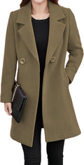 Tanming Womens Notched Collar Wool Blend Long Pea Coat - Elegant