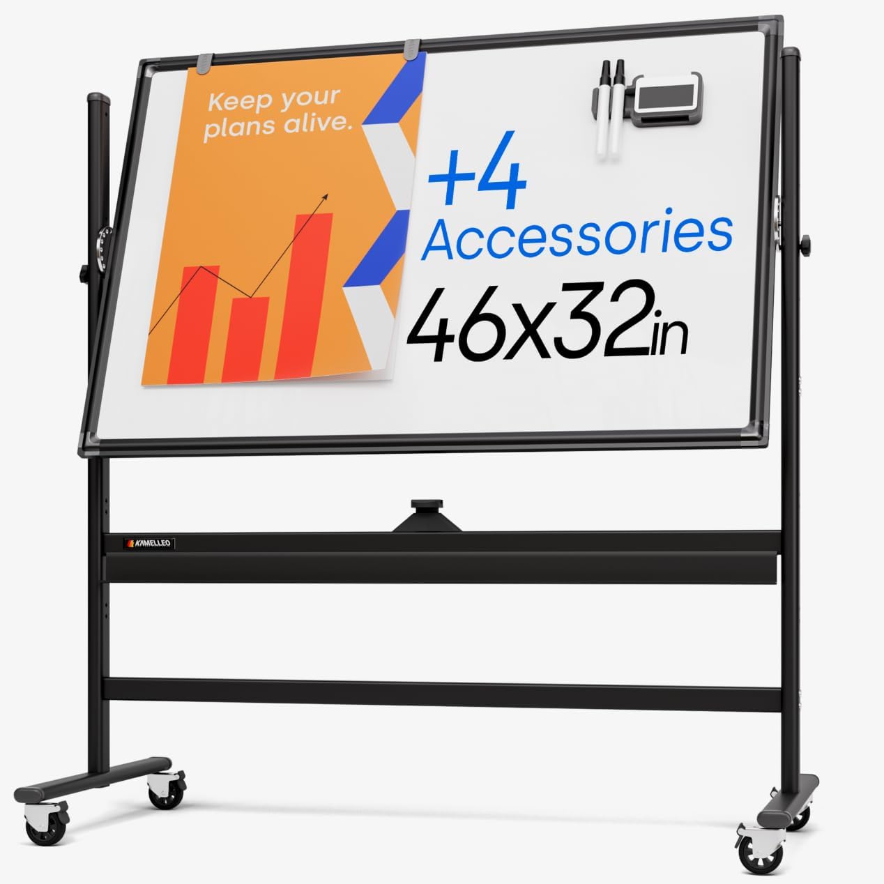 Rolling Dry Erase Board 46 x 32 - Portable Magnetic Whiteboard