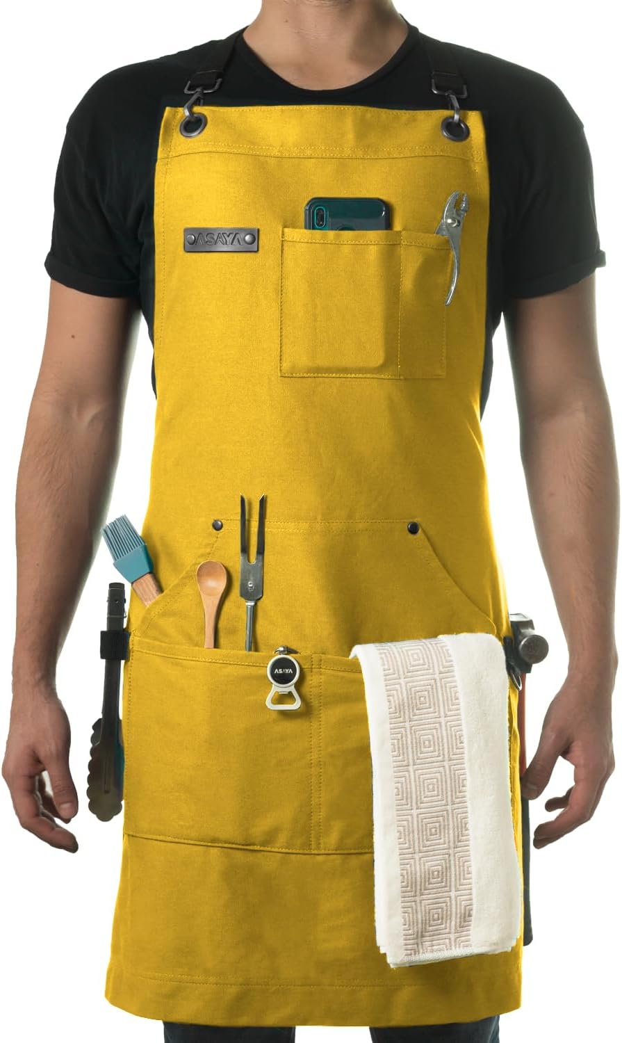 Asaya Chef and BBQ Apron with Bottle Opener and Towel Included