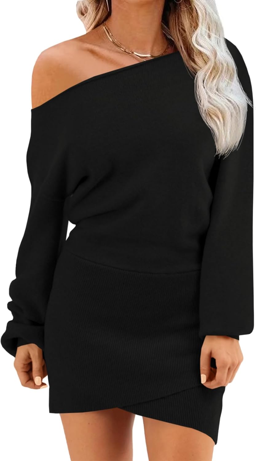 Wenrine Women's Off The Shoulder Sweater Dress for Fall Style