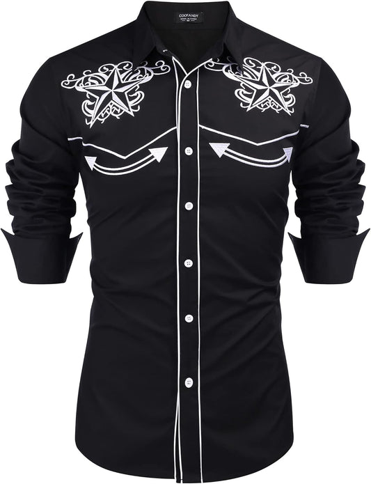 COOFANDY Men's Western Shirts Long Sleeve Cowboy Casual Style