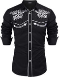 COOFANDY Men's Western Embroidered Long Sleeve Shirt - Casual