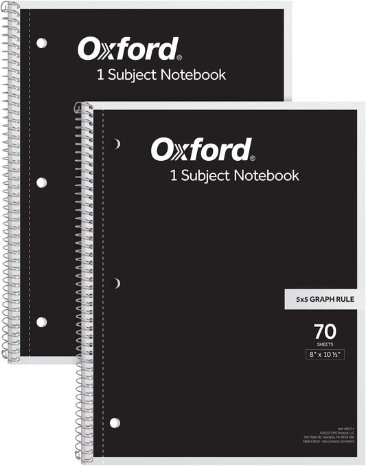 Oxford 2 Pack Graph Paper Notebooks - 70 Perforated Sheets, 3-Hole Punch