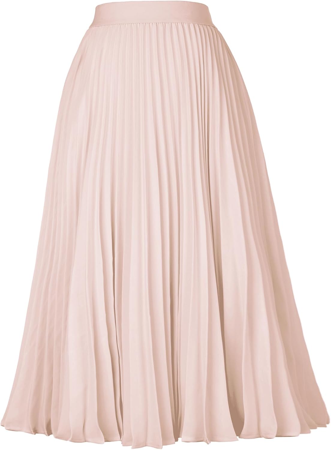 High Elastic Waist Pleated Chiffon Midi Swing Skirt for Women