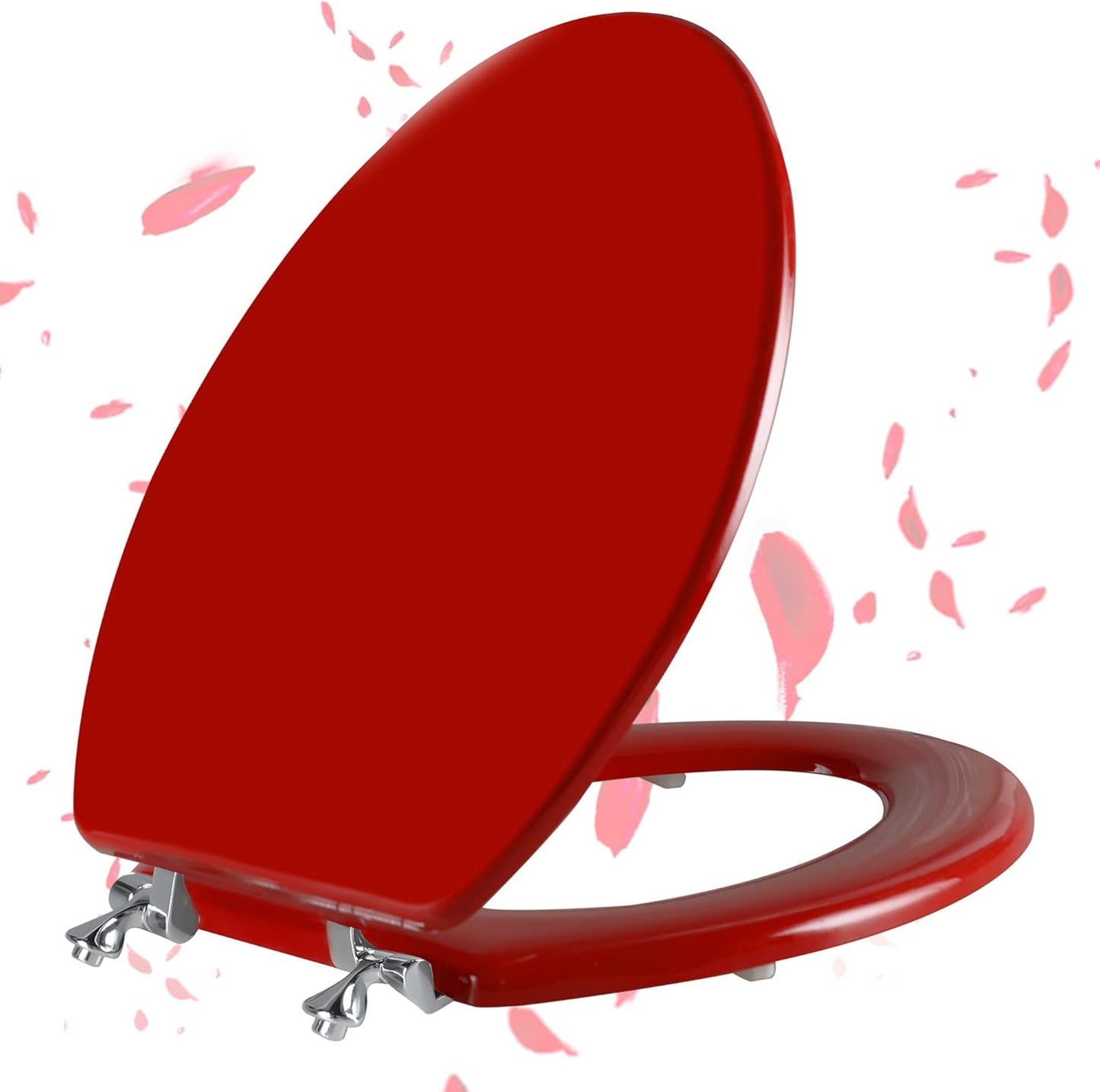 Red Elongated Toilet Seat Natural Wood with Zinc Alloy Hinges