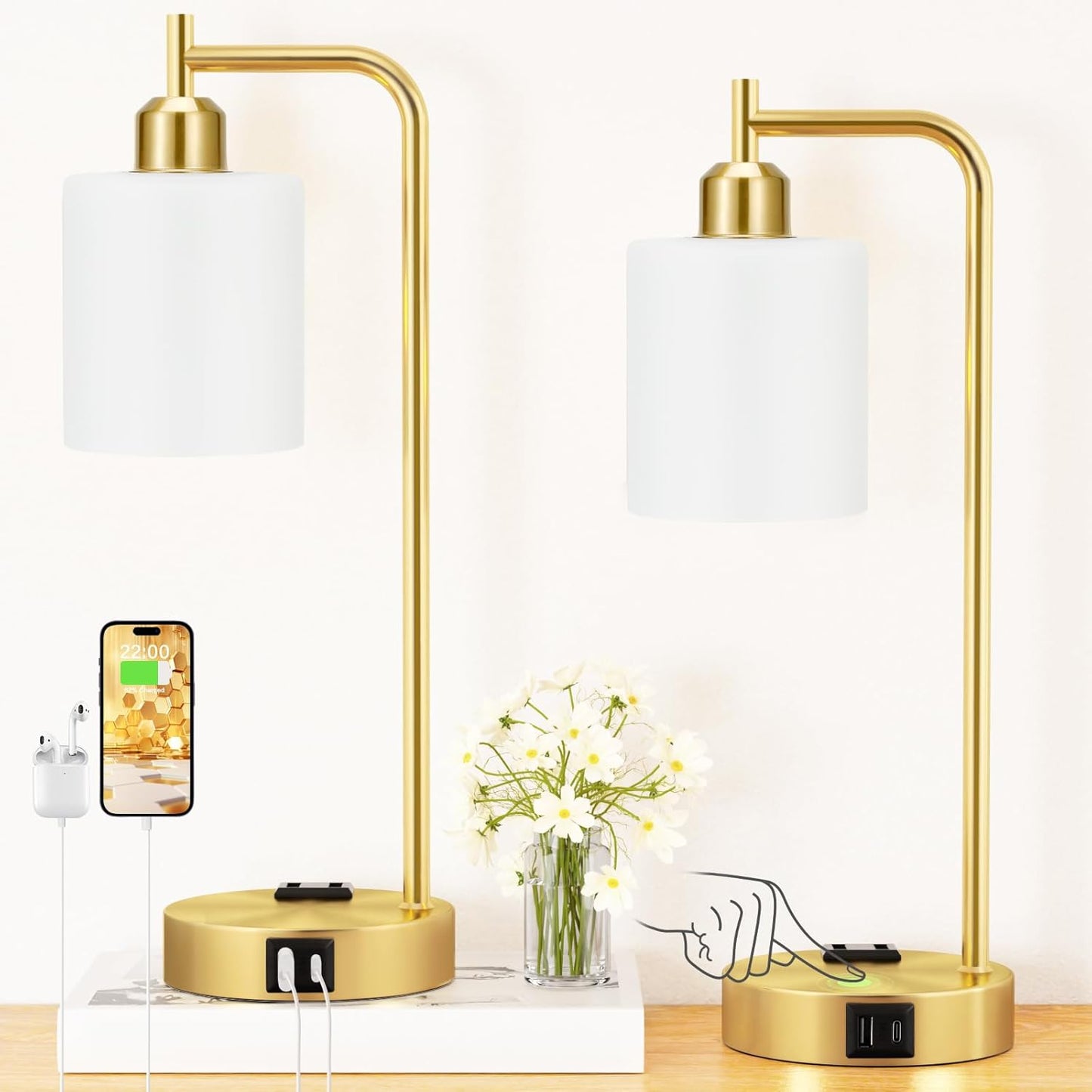 Innqoo Industrial Gold Table Lamps Set of 2 with USB Ports