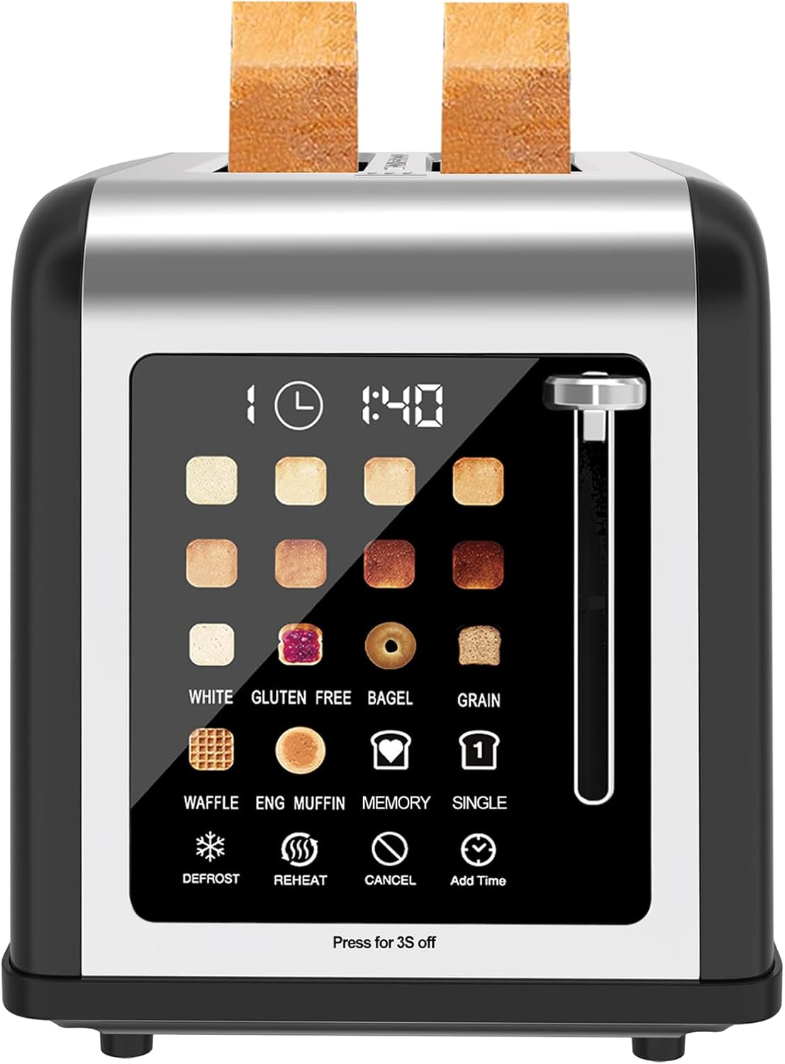 2 Slice Toaster with Touch Screen and Digital Timer Features