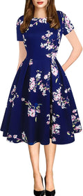 Vintage Patchwork Pockets Puffy Swing Casual Party Dress - Elegant Tea