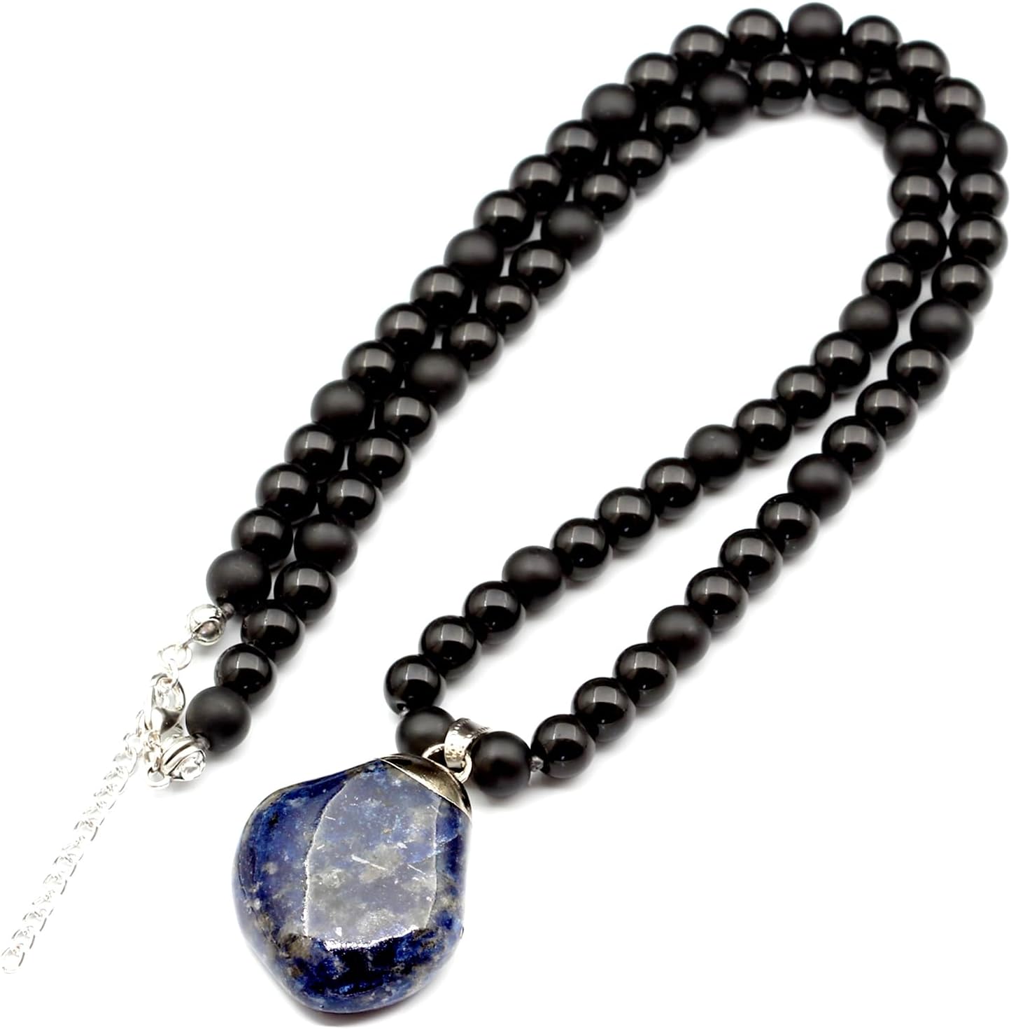 Natural Raw Tourmaline Pendant with Black Onyx Beaded Necklace
