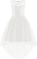 Girls Tulle High Low Dress with Belt - Formal Party Wedding