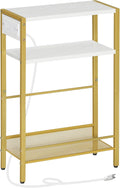 HOOBRO Small Narrow Side Table with Charging Station - Slim Nightstand
