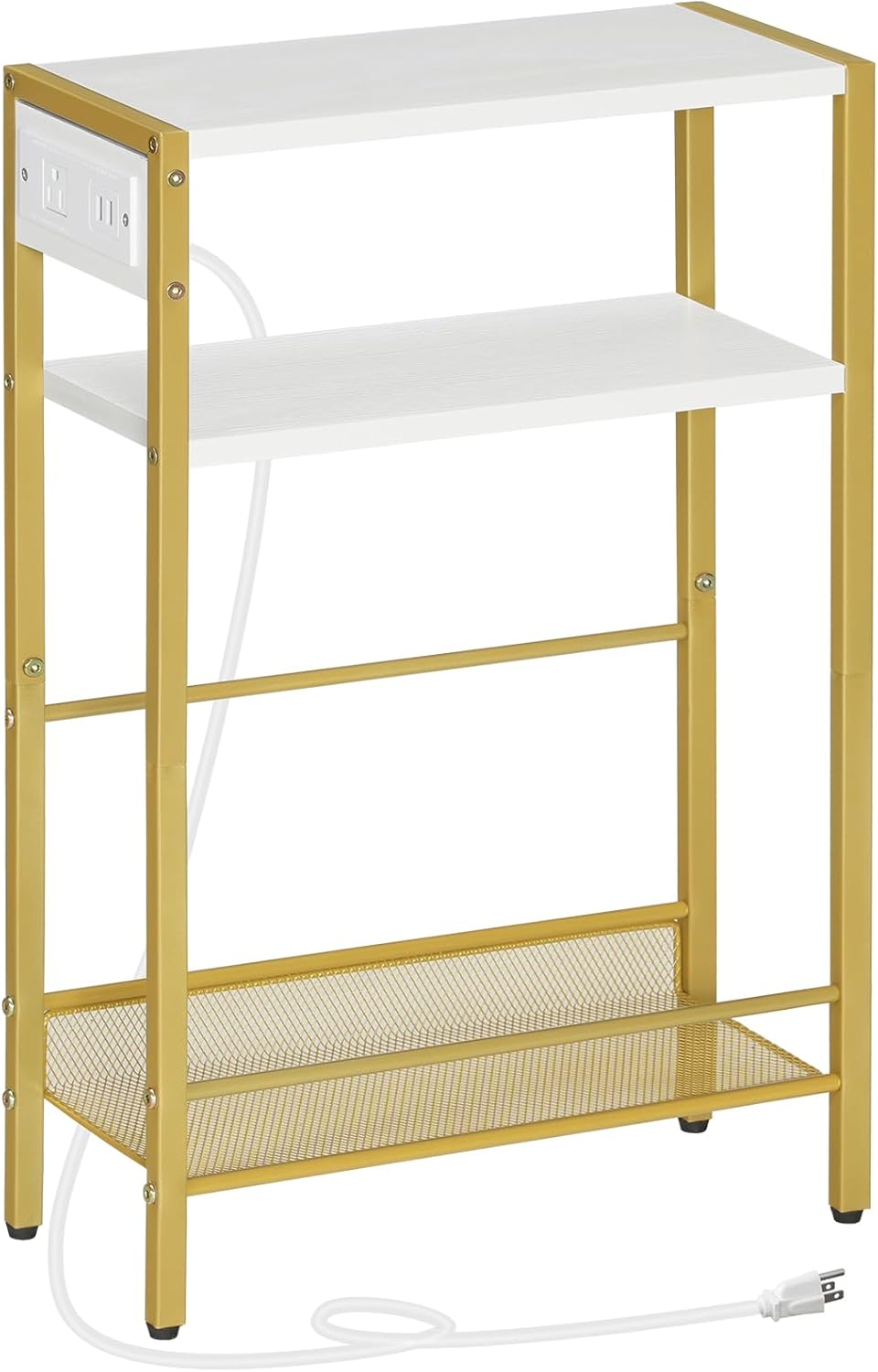 HOOBRO Small Narrow Side Table with Charging Station for Spaces