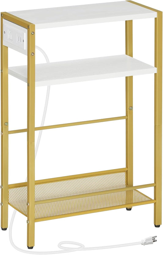 HOOBRO Small Narrow Side Table with Charging Station for Spaces