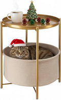 Round Side Table with Fabric Storage Basket - Removable Tray & Bin