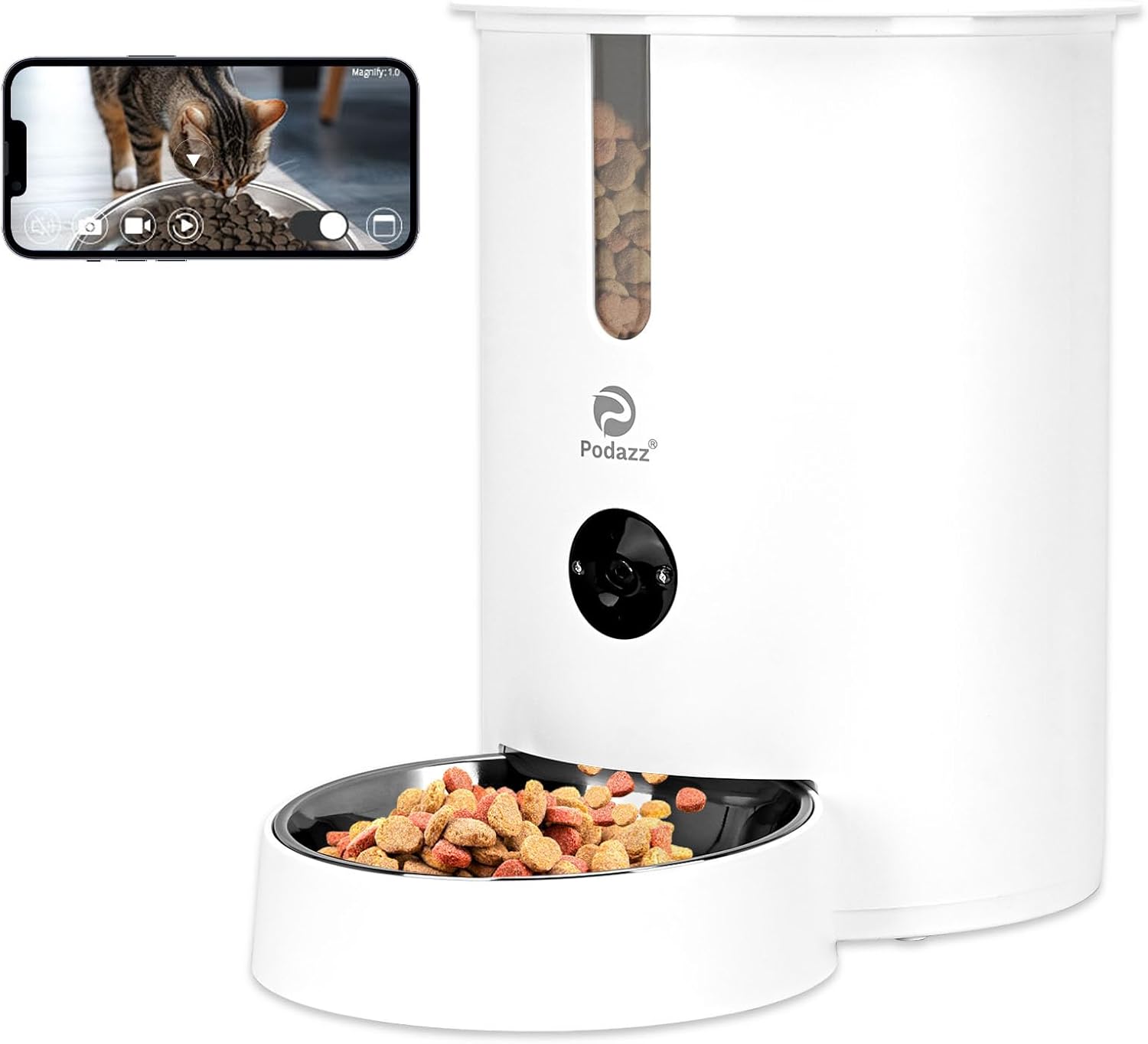 Podazz Auto Cat Feeder 1080P HD Camera, Smart App, 5G WiFi, Night Vision