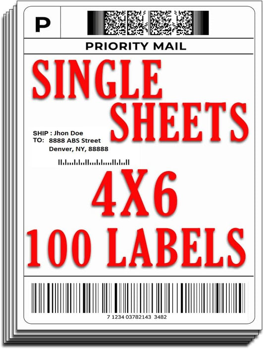 ENOLVO Shipping Labels - For Inkjet & Laser, 4X6 White Stickers - 100 Sheets