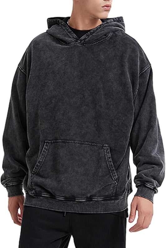 Bobeutou Oversized Hoodie Men Vintage Cotton Casual Sweatshirt