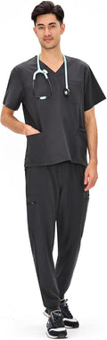 COZYFIT Scrubs for Men V-Neck Top & Jogger Pants - 11 Pockets Men's