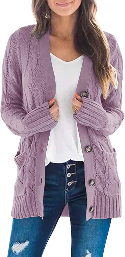 MEROKEETY Women's Long Sleeve Cable Knit Sweater Cardigan