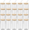 20 Pack Glass Cups with Bamboo Lids and Glass Straws 16oz - Can Shaped