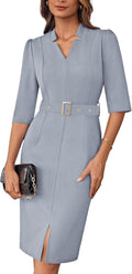 Women's Work Dress V Neck 3/4 Sleeve Bodycon Sheath - Office Midi