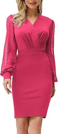 GRACE KARIN Women's Pencil Work Dress Long Sleeve Wrap V Neck Bodycon