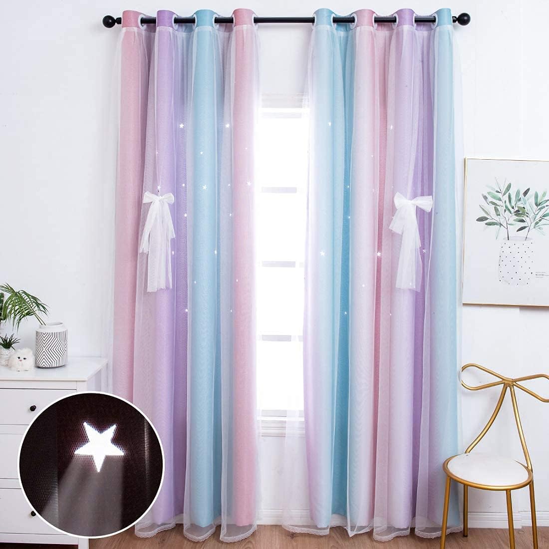 UNISTAR Star Blackout Curtains for Kids Bedroom Aesthetic Decor