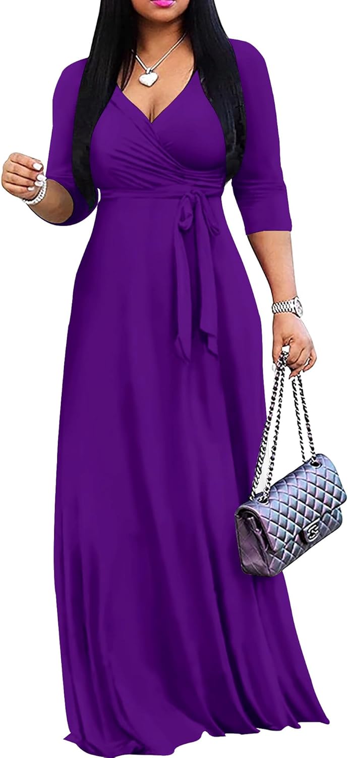 Mrskoala Plus Size Long Maxi Wrap Dresses for Summer Style