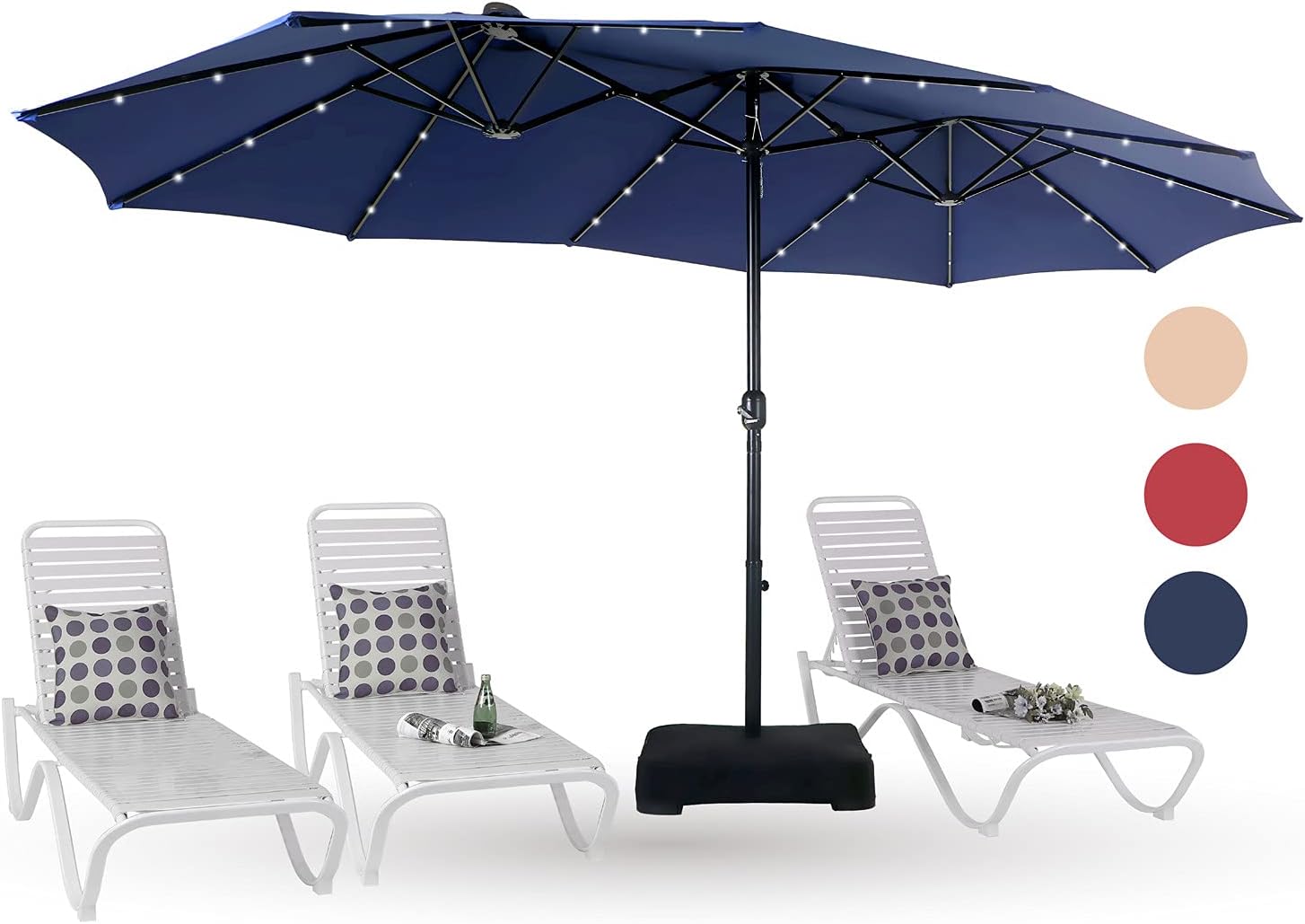 PHI VILLA 15ft Large Patio Umbrella with Solar Lights and Base