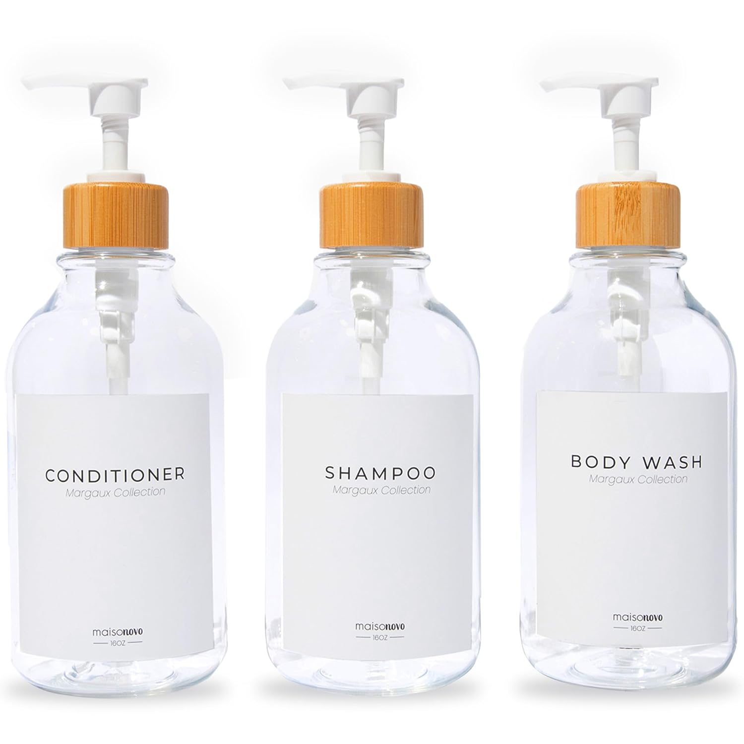 Refillable Shampoo and Conditioner Bottles Set of 3 with Pumps