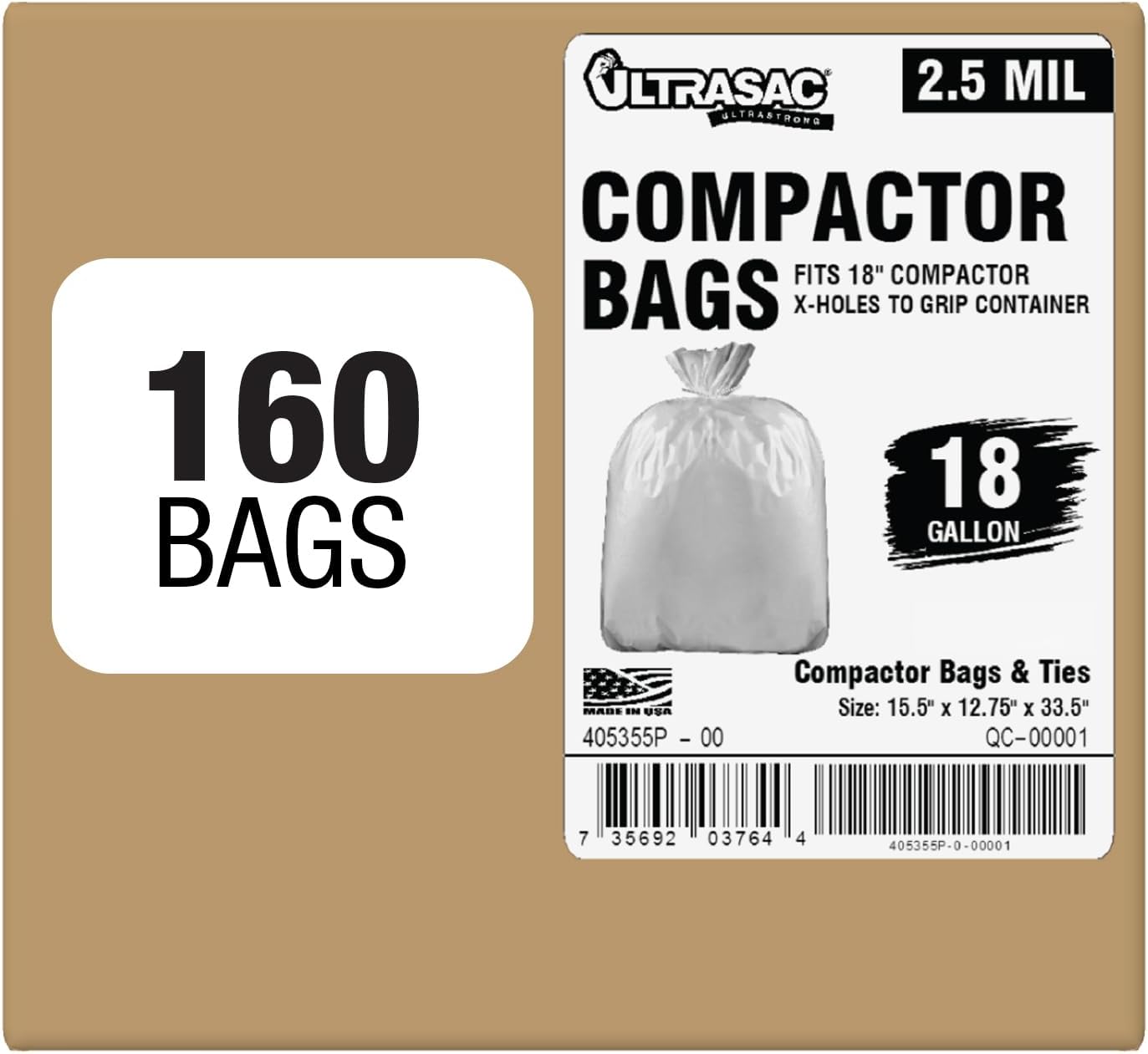 Ultrasac 18 Gallon Compactor Bags - Heavy Duty 2.5 MIL Quality