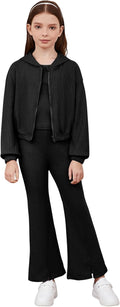 Girls Three Piece Hoodie Tank and Split Flare Pants Set - Comfortable