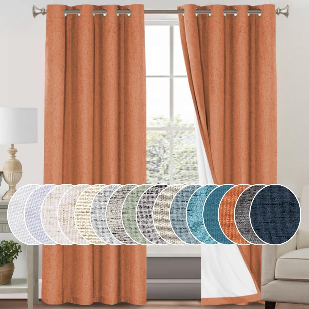 PrinceDeco Blackout Curtains for Bedroom 96 Inches Long Linen Look