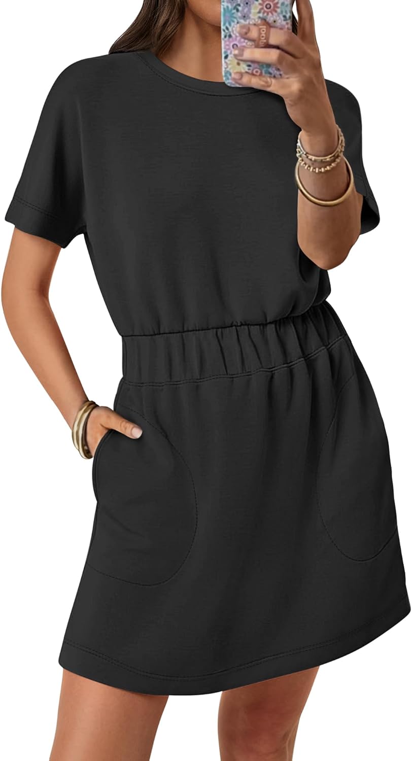 ANRABESS Womens Casual Short Sleeve Mini T Shirt Dress with Pockets