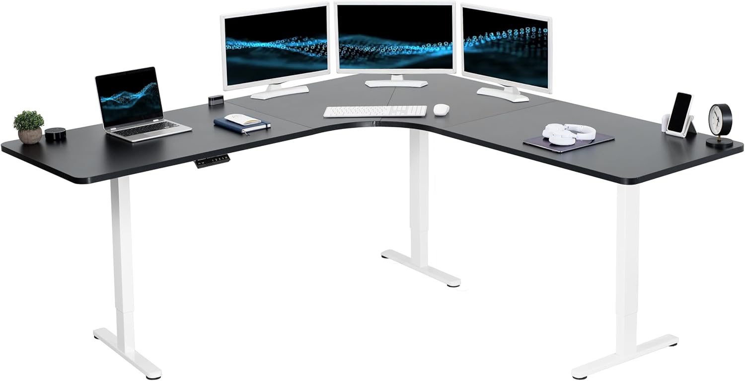 VIVO Electric Height Adjustable Curved Corner Stand Up Desk