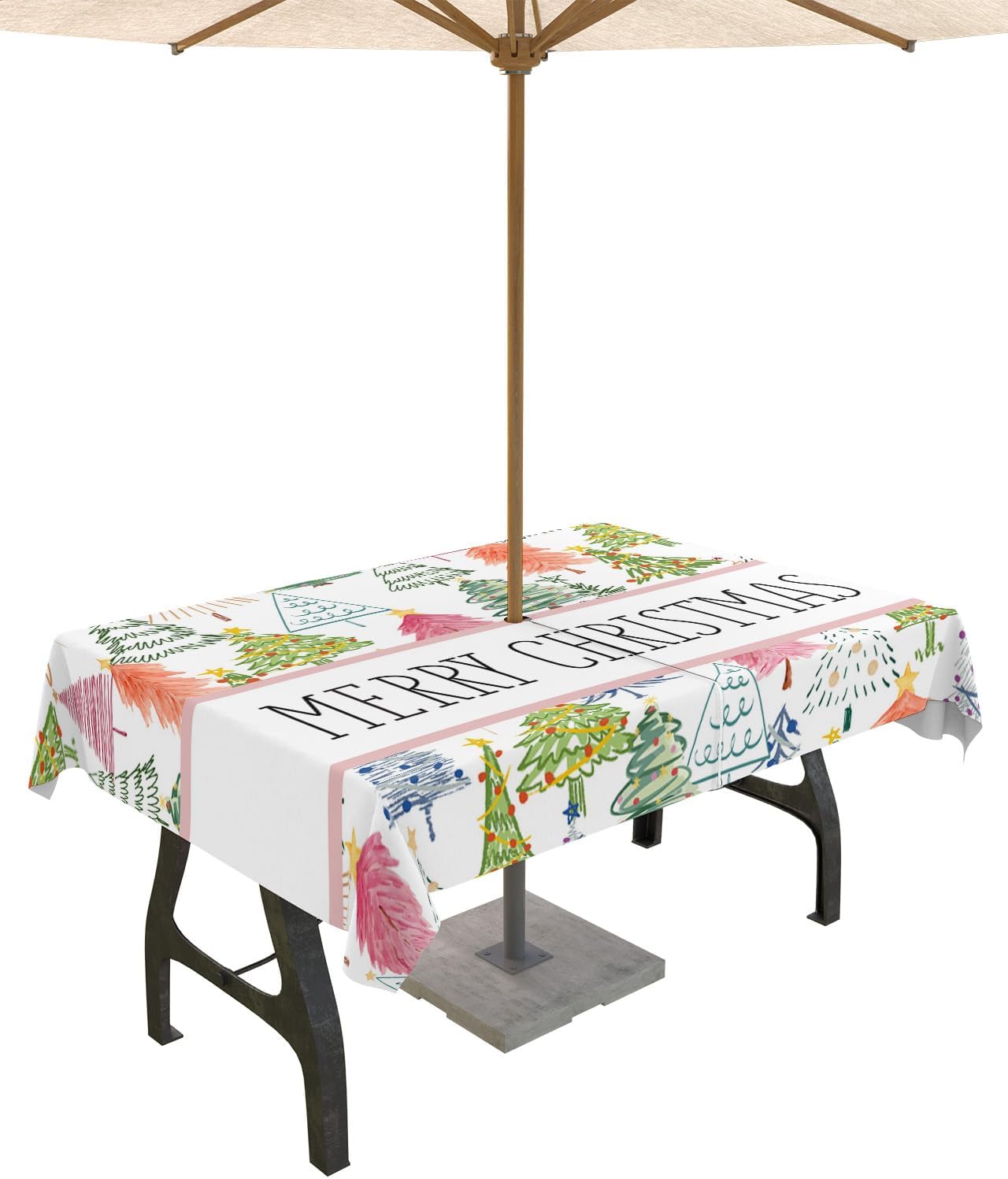 Merry Christmas Outdoor Tablecloth with Umbrella Hole for Festive Fun
