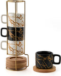 Stackable Porcelain Espresso Cup Set 4 oz with Saucer & Metal Stand
