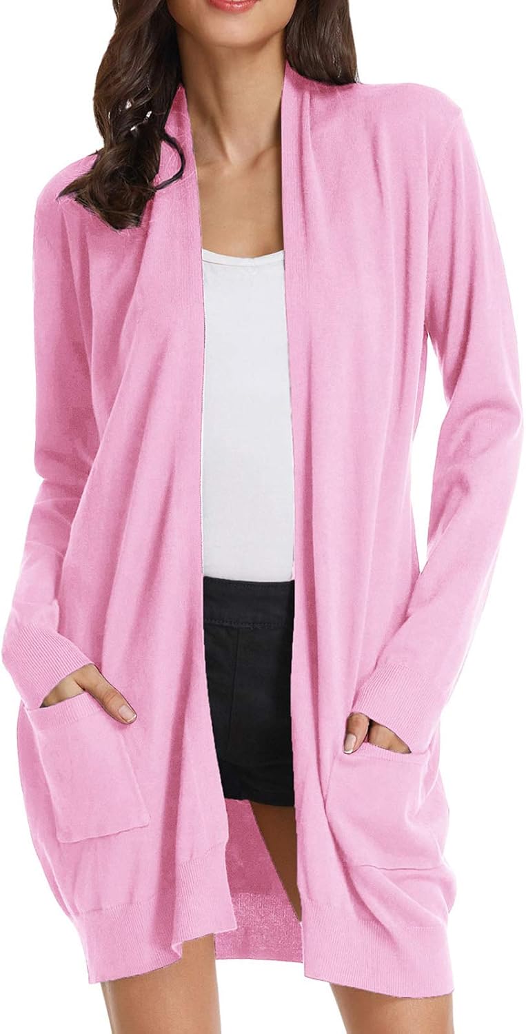 Essential Solid Open Front Long Knited Cardigan Sweater for Women