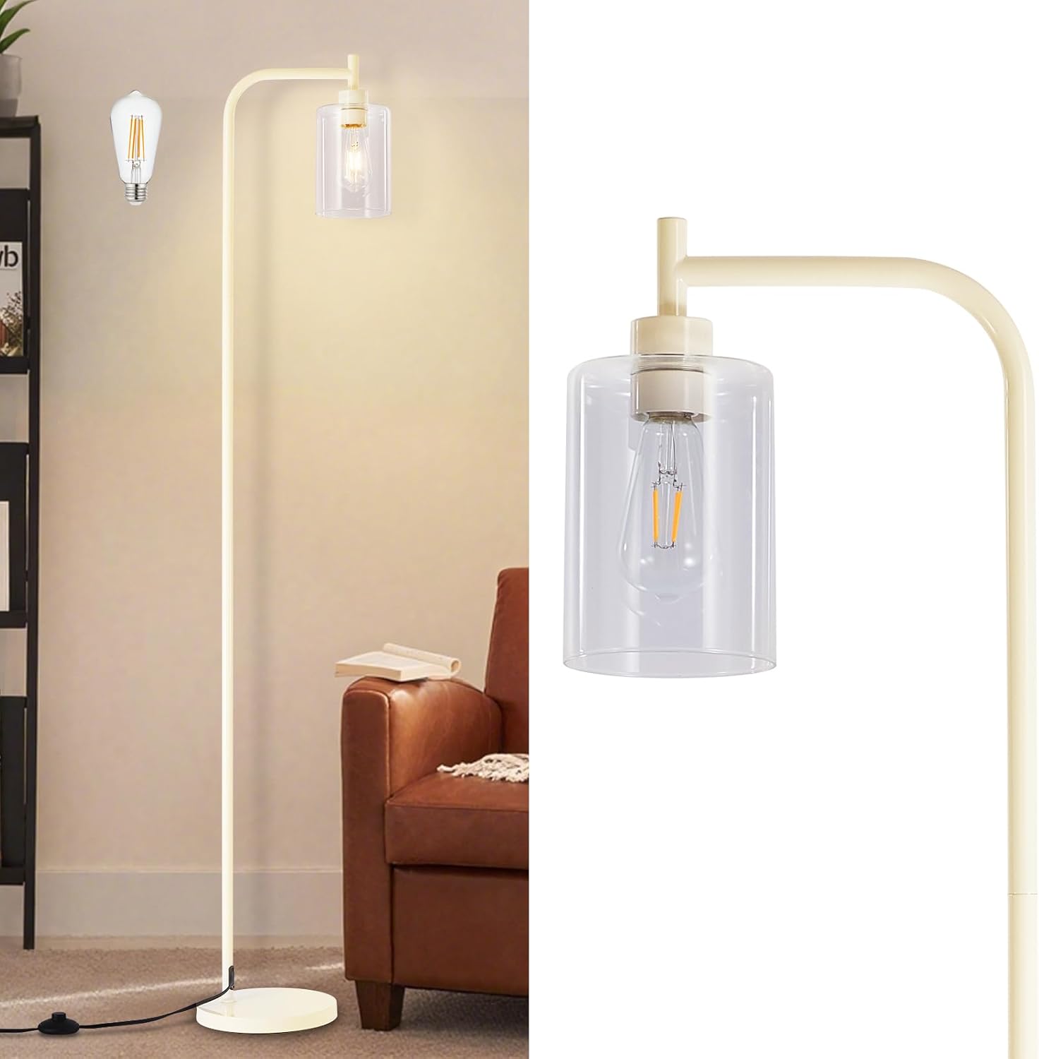 DLLT Floor Lamp Tall with Clear Glass Lampshade for Living Room