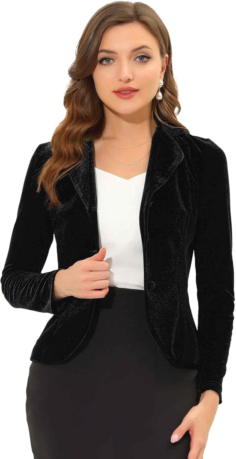 Allegra K Women's Velvet Blazer for Halloween and Christmas Events
