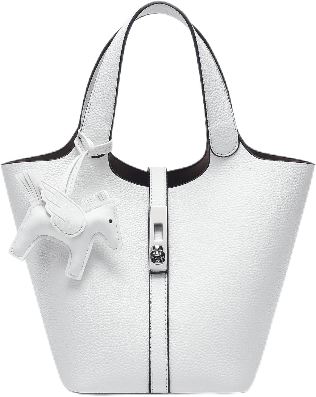 Vegan Leather Bucket Tote Bag for Women with Detachable Purse