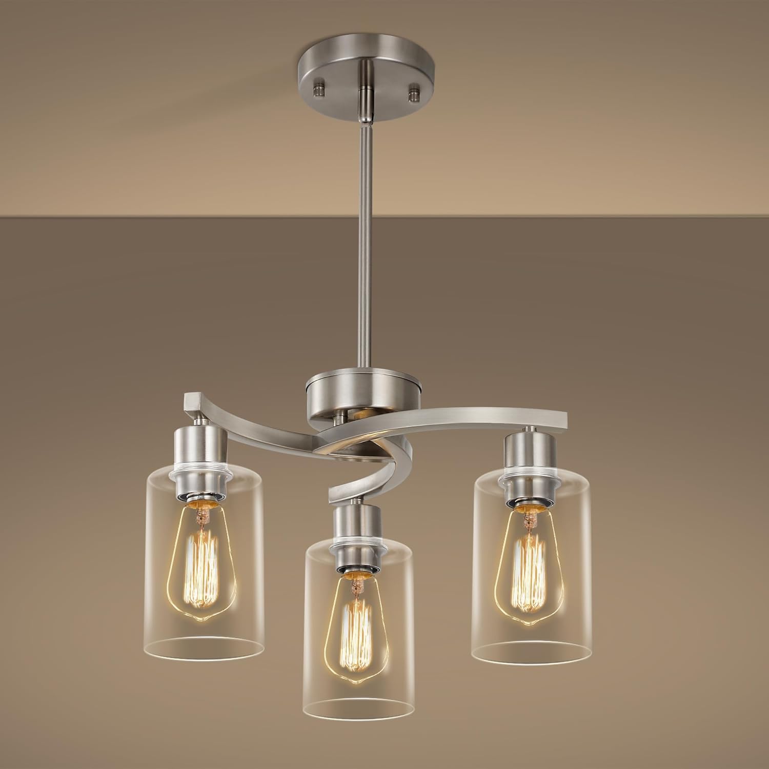 3-Light Brushed Nickel Pendant Lighting for Kitchen Island