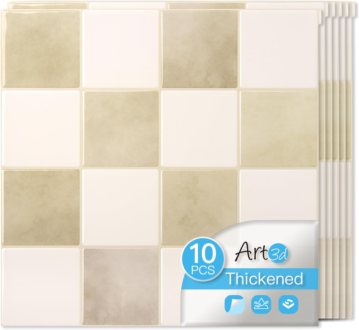 Art3d 10-Pack Heavy-Duty Peel and Stick Backsplash Tiles