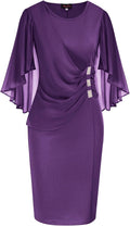 Plus Size Chiffon Ruffle Cape Sleeve Bodycon Pencil Dress (Style CD11)
